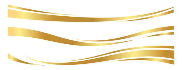 Set of golden swoosh,  wave element with a metallic gradient for a luxurious border or footer on a certificate, banner, or invitation