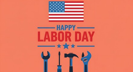 Happy labor day celebration with american flag and tools