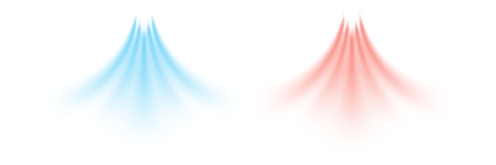 Cool airflow and warm air flow appear as soft blue and red gradients spreading downward. Colors create smooth motion effect on clean white background. Modern realistic vector illustration.