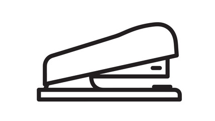 Stapler office icon in bold black outline, minimalist line art silhouette for stationery and business documents, isolated on white background, simple vector style