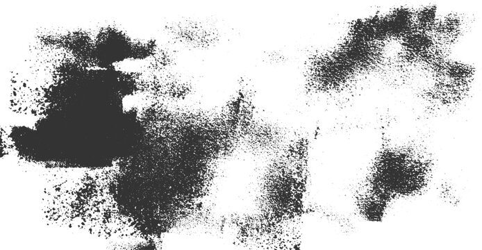 Dark grey textured splatters and smudges on a white background abstract black blotch blur