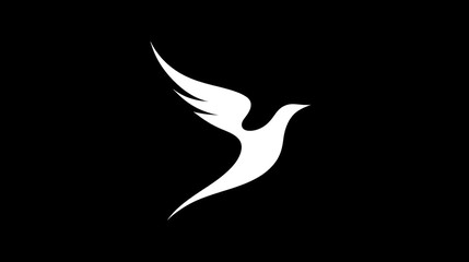 Obraz premium A stylized, white silhouette of a bird in flight against a dark background showcases elegant design.