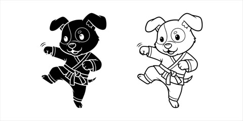 Cute cartoon dog performing martial arts, karate or kung fu training © Tulippp