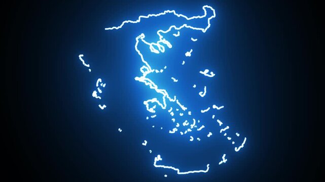  map outline glowing neon Blue orange energy border animated, on black Transfarent background abstract digital representation,