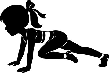 Fitness girl in crawling position, showcasing strength and determination