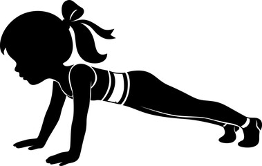 Girl performing push up, showcasing strength and fitness. This represents determination and physical activity