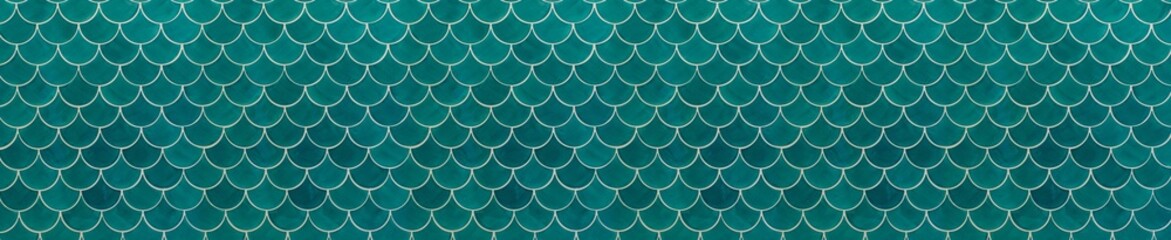 Turquoise Teal Scallop Tile Texture with Aquamarine Fish Scale Pattern for Coastal Decor © MonTeArt