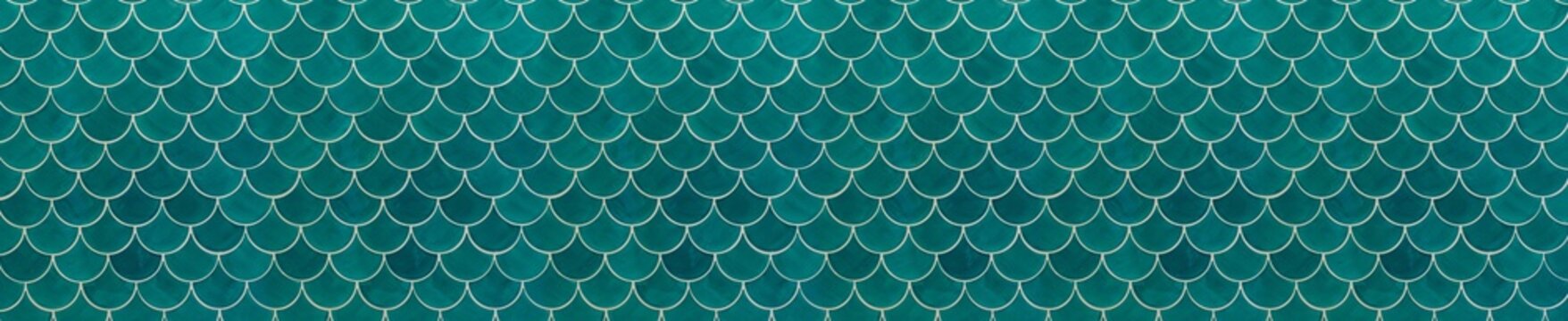 Turquoise Teal Scallop Tile Texture with Aquamarine Fish Scale Pattern for Coastal Decor