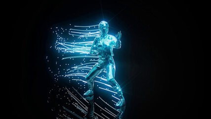 Conceptual 3D illustration of a karateka woman motion design