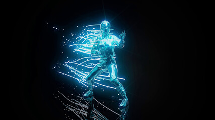 Conceptual 3D illustration of a karateka woman motion design