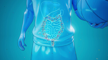 Conceptual 3D illustration of a basketball player and microbiome