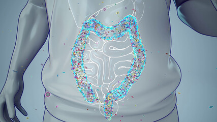 Conceptual 3D illustration of a basketball player and microbiome