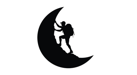 A climber ascends a crescent moon a striking silhouette © MK2.00
