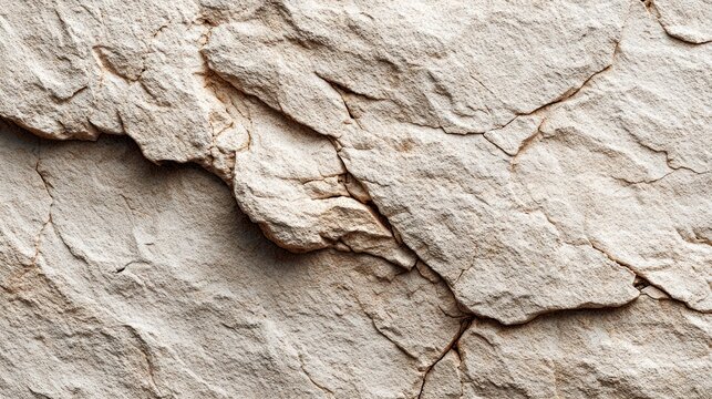 Close-up texture of a rough, light-colored stone surface with visible cracks and layers