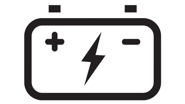 Battery icon with lightning symbol and plus and minus signs, simple and modern design featuring energy, power, graphic with illustration and vector elements for black, white projects, clean