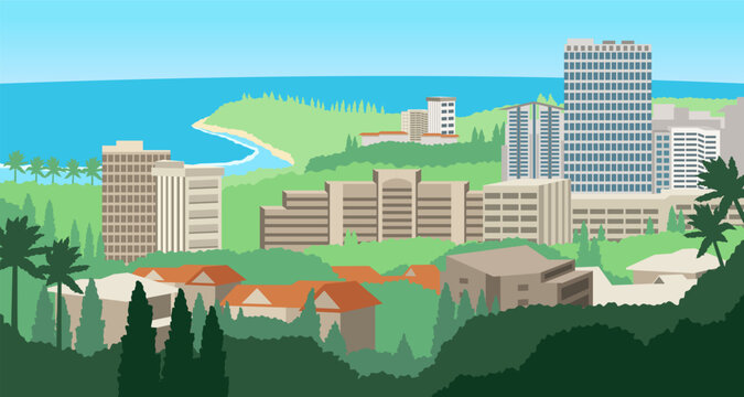 Noumea City Landscape with Modern Buildings and Sea View