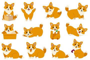 Collection of adorable corgi illustrations in various poses and expressions