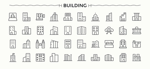 Building icon set. Trendy minimal icons. Residential linear icon set. Related to construction, real estate, office, home, town, architecture and more.