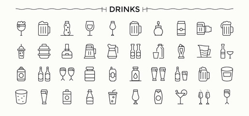 Drinks icon set. Minimal icons collection. Beer icon set. Contains such icons as wine, soda, glass, beverage, beer, restaurant and more.
