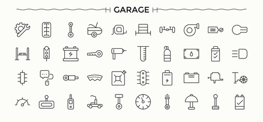 Garage icon set. Vehicle icons for application. Icons for application. Auto icon set. Editable stroke. Vector collection.