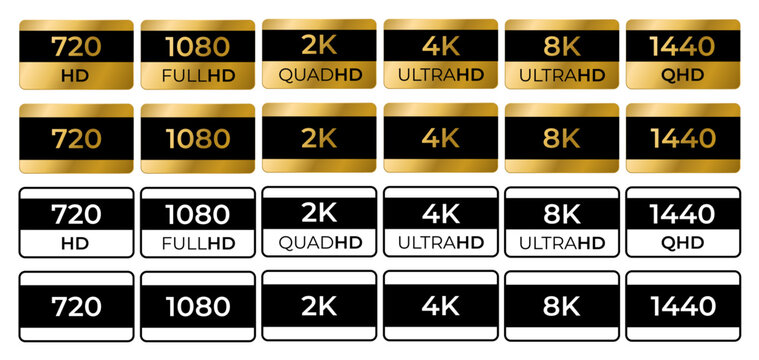 Elegant Golden 4K 8K UltraHD Resolution Labels Collection
