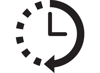 Clock history icon with circular arrow and dotted ticks, minimal black and white time rewind symbol for schedule, refresh, restore, recent activity, vector UI