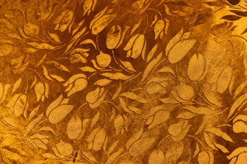 Gold floral jacquard fabric texture background