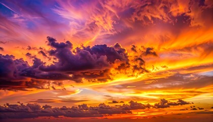 Fototapeta premium Vibrant sunset with dramatic cloud formations and warm hues in a breathtaking sky view