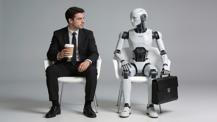 Man and robot in business attire