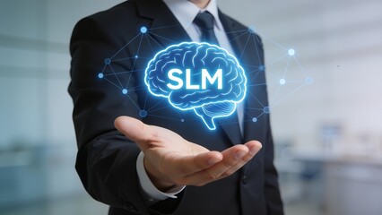 Businessman with glowing brain graphic