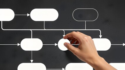 Hand interacting with flowchart diagram
