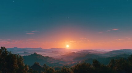 Fototapeta premium Serene Sunrise Over Rolling Hills and Peaceful Nature Landscape