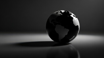 Glossy black globe of earth showing south america under dramatic spotlighting
