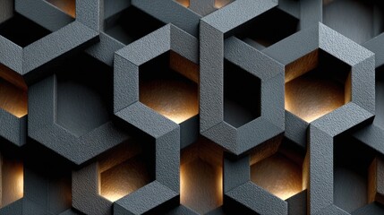 Abstract Hexagonal Pattern with Illuminated Interior Spaces