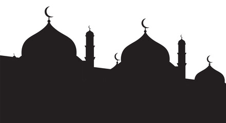 Mosque Silhouette with Crescent Moons at Night in Minimalist Style © WASIM STOCK
