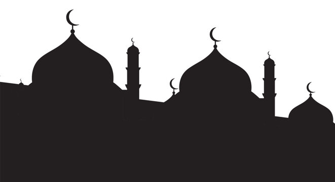 Mosque Silhouette with Crescent Moons at Night in Minimalist Style