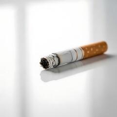 Obraz premium A close-up photo of a cigarette on a white surface with smoke