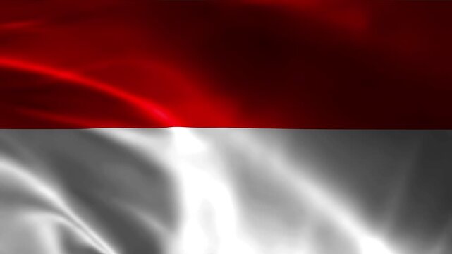 A high-quality cinematic animation of the Indonesian national flag (Sang Saka Merah Putih) waving gracefully.
