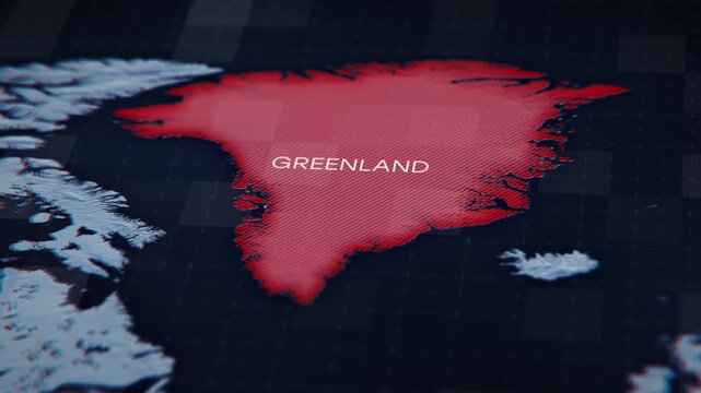 Close-up shot of a map of Greenland. Concept of geopolitical dispute, territorial claims, and strategic interest. Theme of tensions between the USA and Denmark over influence and potential resources o