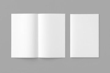 Brochure and catalog mockup on gray surface