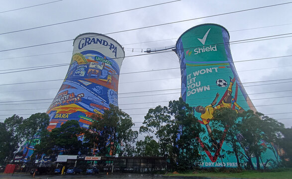 Colorful murals on the iconic Orlando Towers in Soweto township, Johannesburg, South Africa