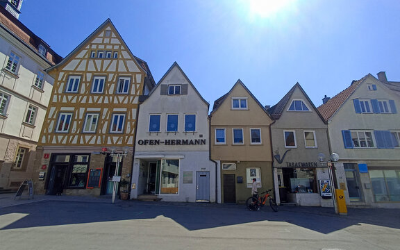 Colorful half-timbered houses in the historical city center of Marbach am Neckar, Germany