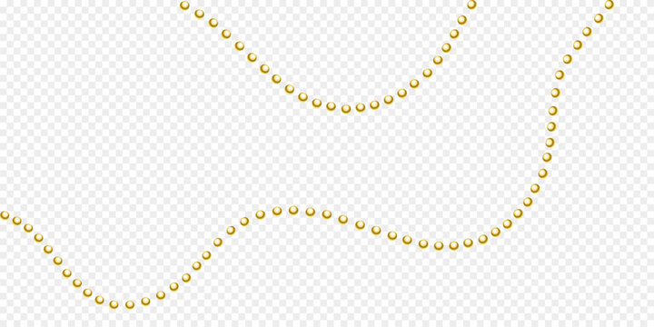 Gold beads on a white background. A beautiful chain of yellow color. Net beads are realistic. Decorative element from golden ball design