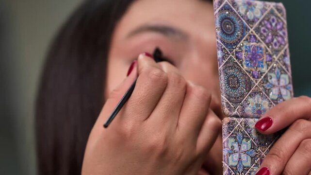 Woman Applying Eyeliner Pencil Makeup