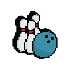 Fototapeta premium 3D isometric pixel art bowling game 8 bit vector icon for computer game logo