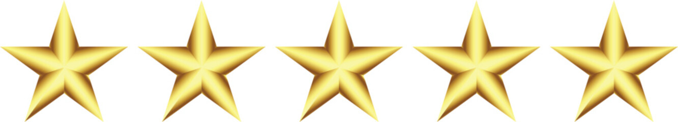 Flat gold five-star rating icon isolated on transparent background for reviews and user ratings