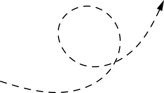 Vector hand drawn dashed arrow. Curved dotted arrow. Zigzag arrow stripes. Doodle, sketch style. 