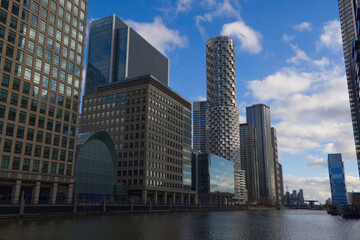 Naklejka premium Canary Wharf banking and business area, residential, office and corporate buildings.