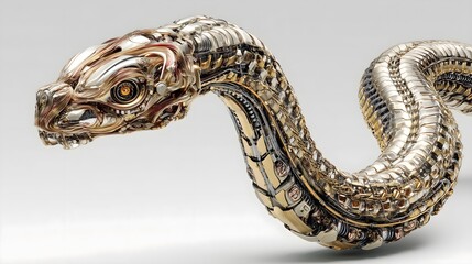 Fototapeta premium Futuristic robotic snake with metallic scales, ultra detailed sci fi mech serpent, high tech cyber snake design, glowing mechanical details, advanced future creature concept