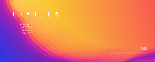 Sunset gradient shape and gradation background sky with flowing layered waves blending. Abstract simple autumn bg vector.